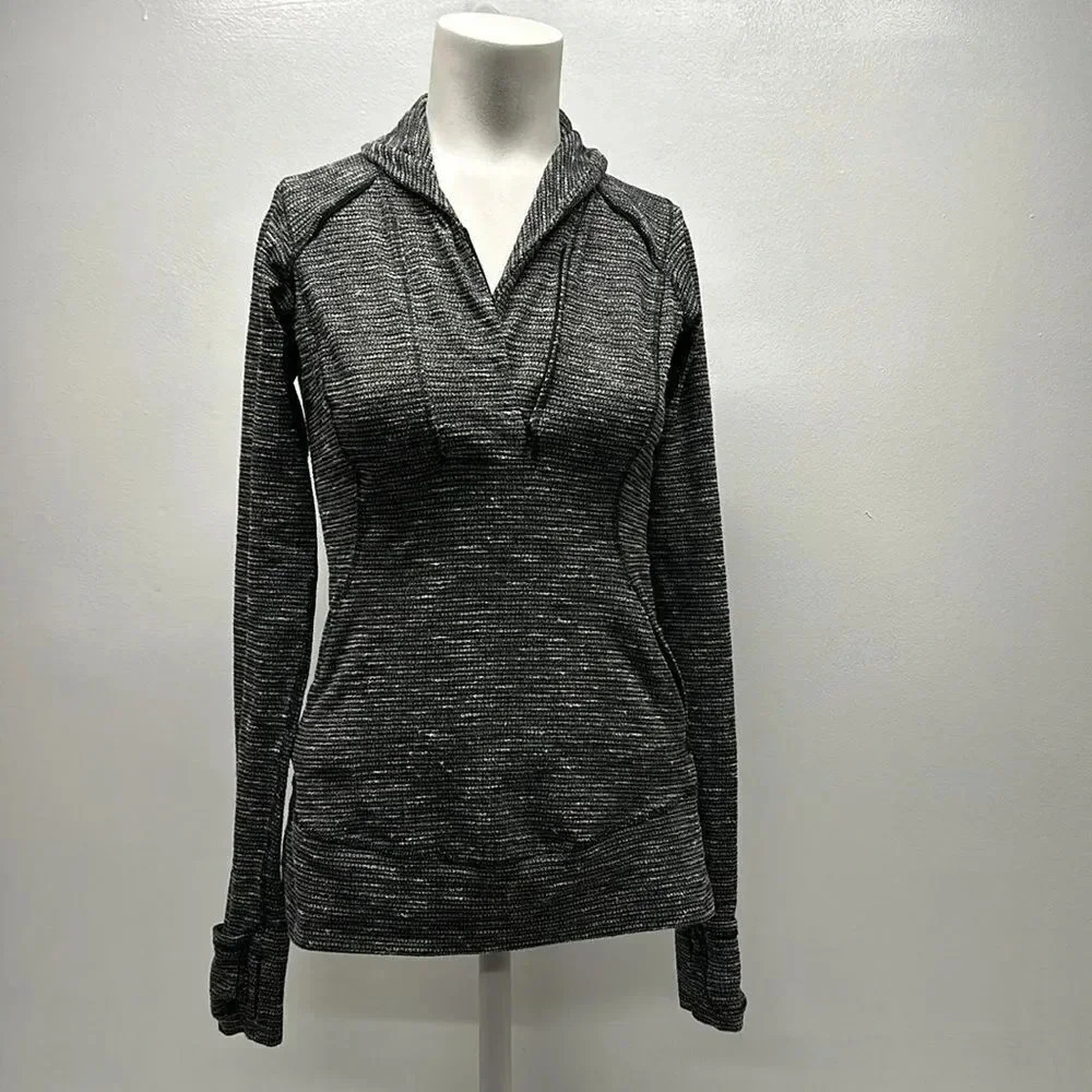 Lululemon Think Fast Pullover Long Sleeve Top Charcoal Herringbone Black Size 6